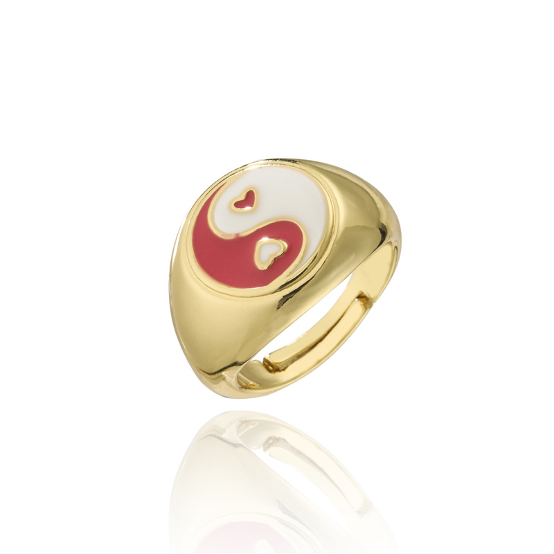 Simple Chinese Style Color Dripping Heart Tai Chi Ring display picture 7