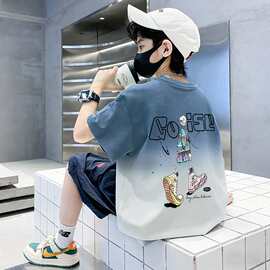 童装男童短袖t恤2026新款薄款男孩圆领宽松夏季渐变儿童纯棉上衣