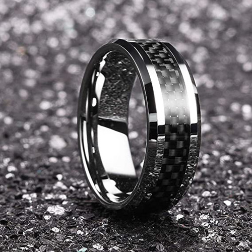 Xinghe European and American cross-border 8mm inlaid carbon fiber titanium steel ring trendy personalized hand jewelry accessories wholesale engraving