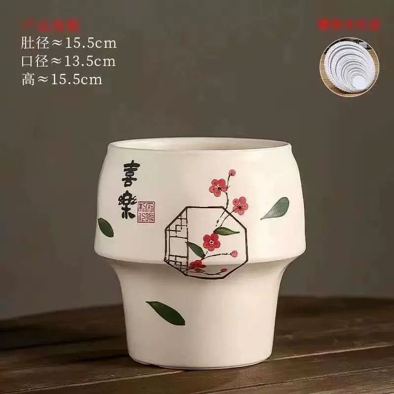 简约陶瓷花盆手绘轻奢高品质家用蝴蝶兰花器绿植盆栽盆景新中式盆