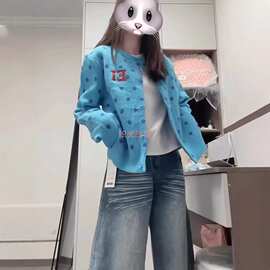 美式复古波点圆领开衫毛衣外套女早秋季短款软糯慵懒风上衣