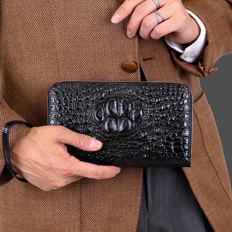 Amazon Men's Crocodile Pattern Long Clutch Bag Multi-Card Large Capacity Handbag Urban Business Mobile Wallet