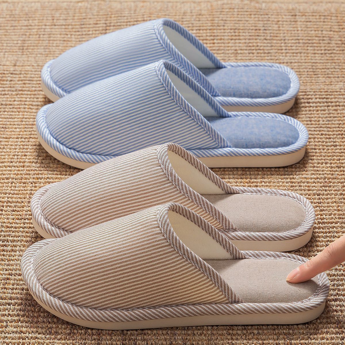 棉麻棉拖鞋女新款室内家居秋冬季静音防滑布地板爬爬垫拖鞋老年男