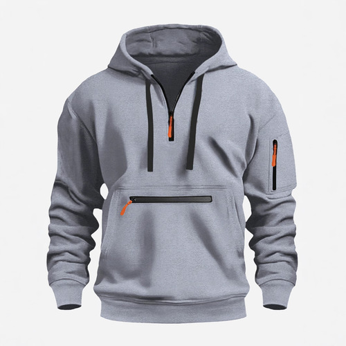Large men's hooded sweatshirt with zippered pockets, suitable for autumn and winter casual sports.