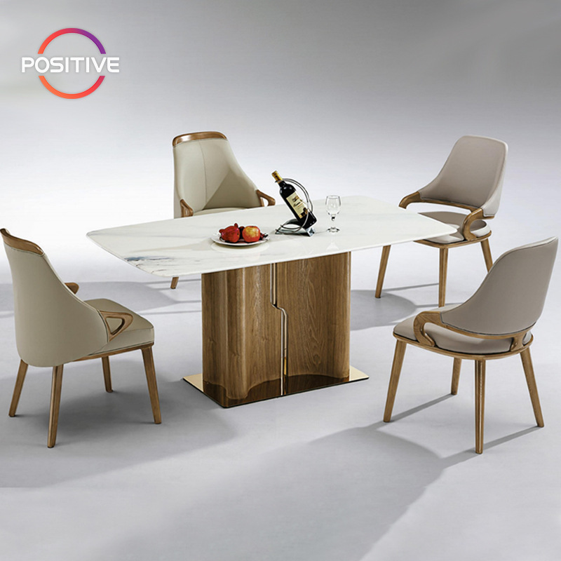 French Cream Retro Walnut Solid Wood Slate Dining Table and Chair Combination Wabi-Sabi Style Rectangular Small Apartment Dining Table