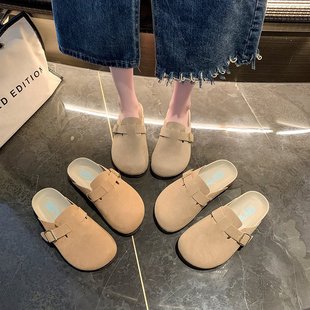 2023 New Spring & Fall Thick-Soled Boken Toe Half Slippers for Outer Wear Slip-On Slip-Ons