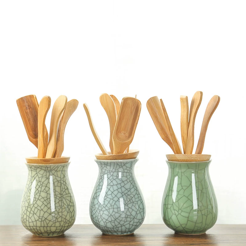 Чайный сервиз Celadon Kung Fu, набор Liujunzi, японская керамическая чайная церемония, запасные части, бамбуковый зажим для чая из цельного дерева, чайная ложка, ложка, маленькая ложка, лошадь