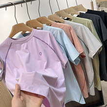 大厂原单 运动风拼接撞色字母印花圆领短袖T恤速干宽松型男女款