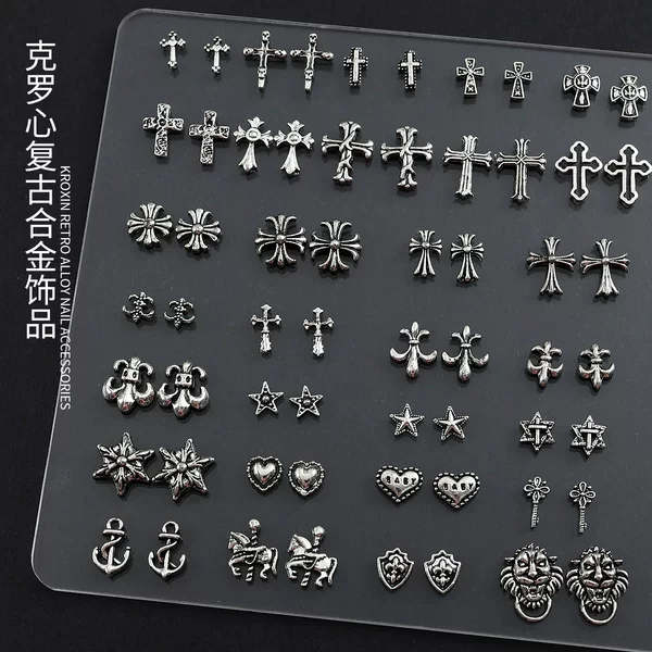 Super Complete Crow Heart Collection Dark Alloy Nail Art Jewelry Cross Decoration Retro Metal Accessories Heart Diamond