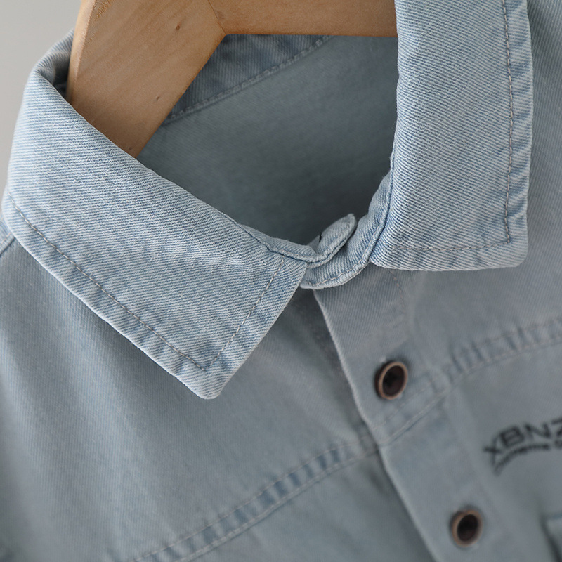 8088 traje de verano para niños 2025 nuevo traje de dos piezas de manga corta de mezclilla de color claro ropa delgada de verano para niños y bebés