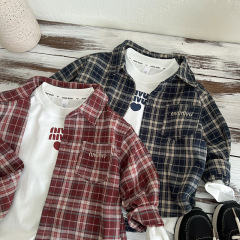 男の子の春服長袖チェック柄シャツ子供用ベビー韓国風春秋おしゃれなジャケット幼児・小学生向けイケメン風