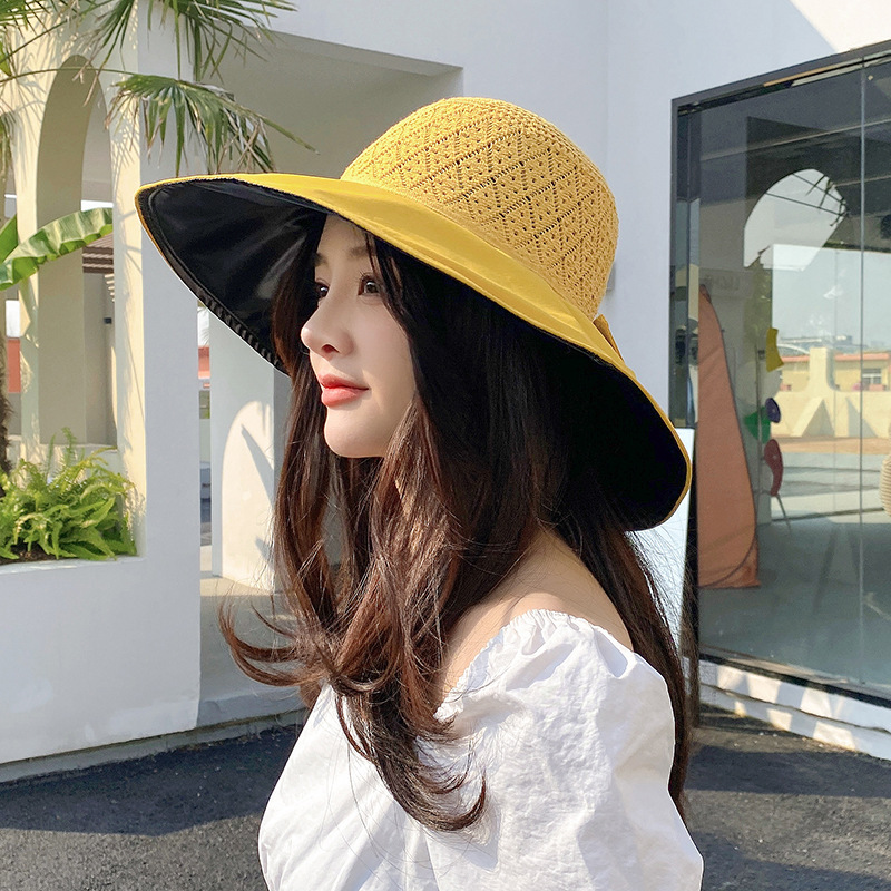 Sweet Bow Big Brim Sun Hat Summer Black Glue Anti-ultraviolet Sun Hat display picture 1