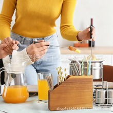 跨境木质收纳盒厨房餐具收纳筷子勺子整理收纳盒一次性吸管木盒