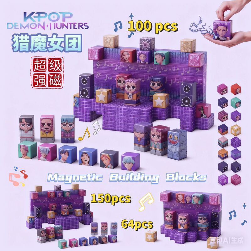 Cross-Border Hot-Selling Aliexpress K-Pop Demon Hunter Girl Group Magnetic Building Blocks Children's Educational Toys Magnetic Assembly