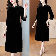 品质保证减龄气质妈妈大码桑蚕丝绒连衣裙高端新中式改良旗袍礼服