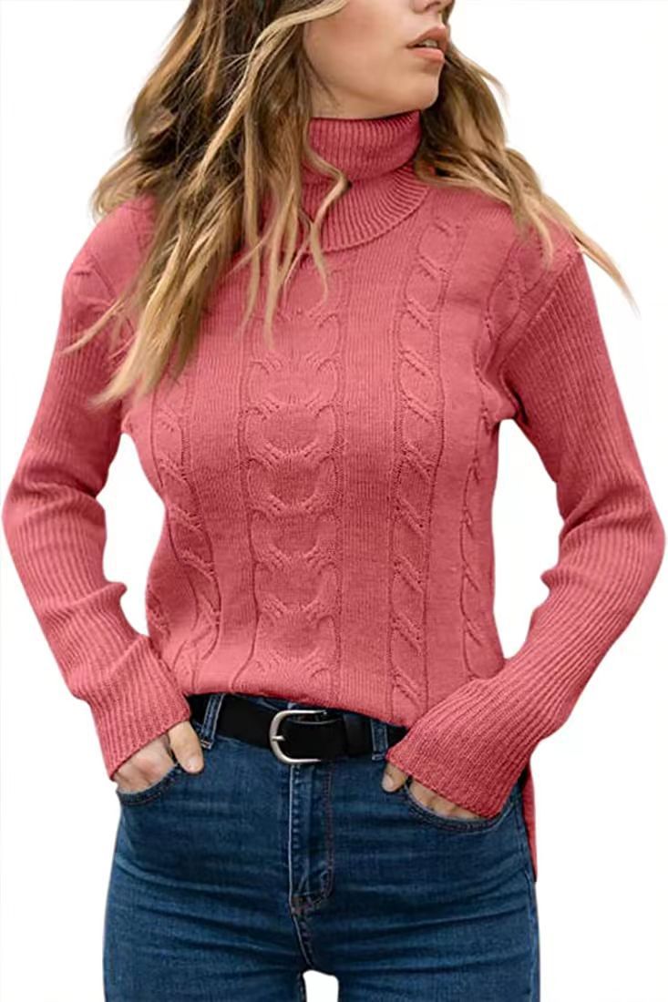 Dames herfst en winter nieuwe effen kleur coltrui retro lange mouwen dames trui_voghion.com