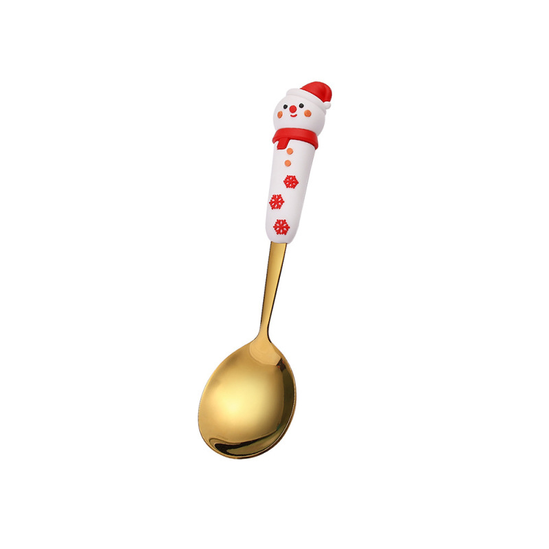 新しいクリスマス人形スプーンとフォークかわいい楽しいサンタクロースクリスマスツリーゴールデンクリスマスフォークとスプーン食器セット|undefined