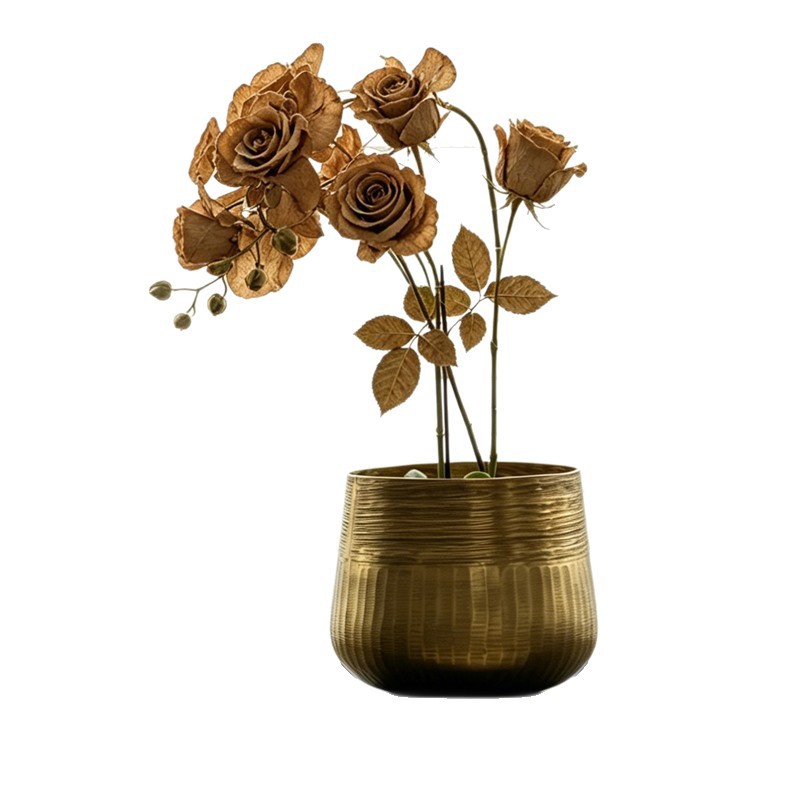 Maceta Martillada Metálica de Metal Semiartesanal para Flores y Decoración del Hogar