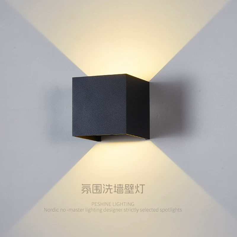 Outdoor waterproof wall lights, square design, simple style, up and down lighting, suitable for staircases, corridors, bedrooms, and bedside decoration, also functions as a wall washer