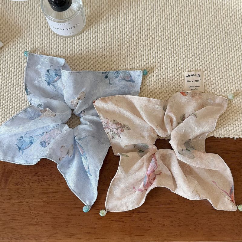 AB面のプリントの網の紗のサテンの方の巾のシュシュは馬尾の紐の大きい腸の輪の高級感のレトロな気質の髪のひもの女性を刺します。|undefined