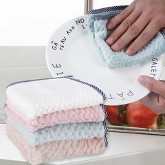 Coral velvet hanging dishcloth wrapped with pineapple plaid kitchen cleaning scouring pad absorbent lazy hand towel