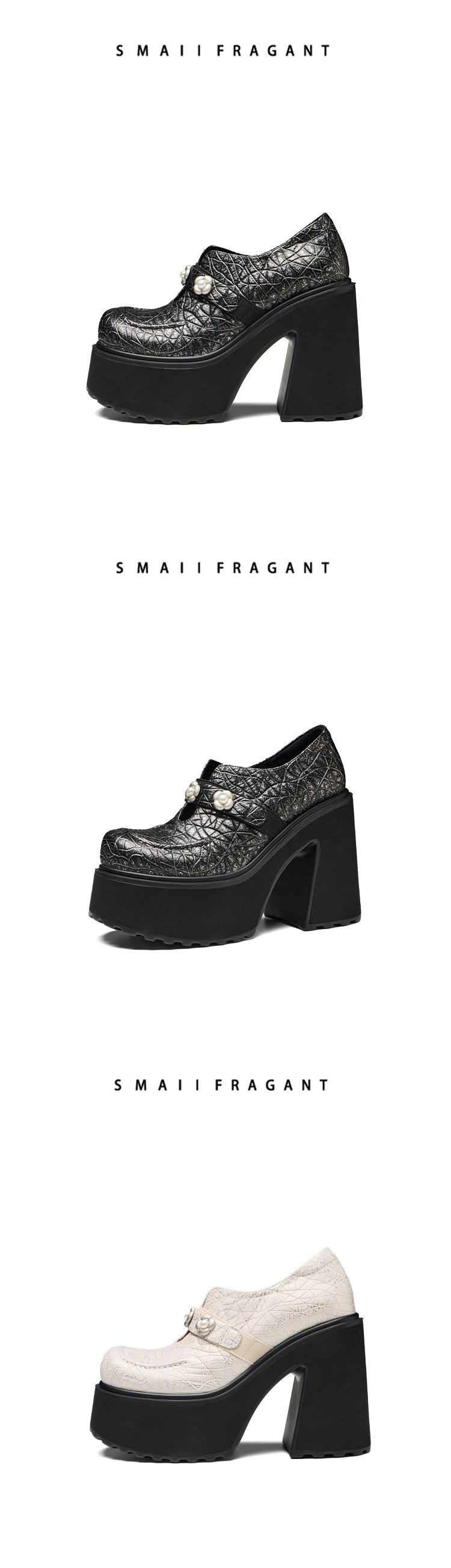 Giày loafer nữ đế xuồng da thật gót vuông 12 cm phong cách Anh quốc — màu đen chi tiết 11