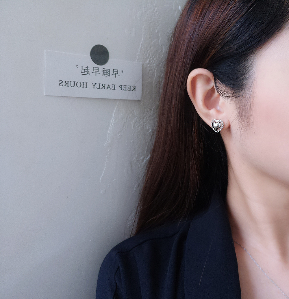 Women'S Gender 1 Pair 925 Sterling Silver Heart Shape Ear Studs