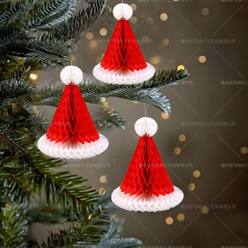 クリスマス帽子紙ハニカムボール掛け飾りクリスマスパーティー装飾品デパート店舗花飾りリボン飾りストラップ|undefined