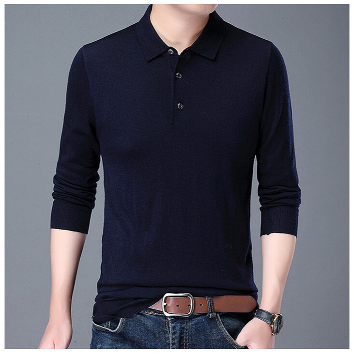 2026 Spring and Autumn New Men's Lapel Knitted Long-Sleeved Polo Shirt Solid Color Fashionable Casual Sweater Knitwear