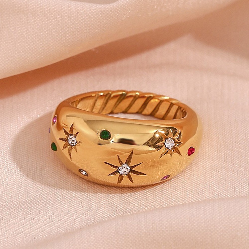 20g Weight PVD Coated Gold Plating Process Zircon Inlay Material Rings Classification 6, 7, 8 Ring Size 1 Piece Quantity Holiday, Daily Occasion 304 Stainless Steel Material Geometric Pattern Women's Gender Plating Design Lady Style Wholesale Jewelry Lady Geometric 304 Stainless Steel Zircon PVD Coated Plating Rings 7