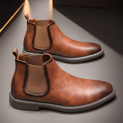 Spring and autumn new style Martin boots, all-matching England retro Chelsea boots, men's shoes, green pointed short boots, large size leather boots