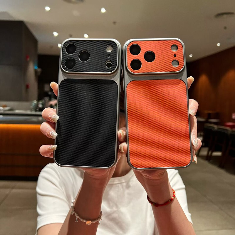 Men's business-appropriate Apple 18 Pro Max leather-textured phone case, iPhone 17 with precise cutouts, full-coverage soft case, orange, 16
