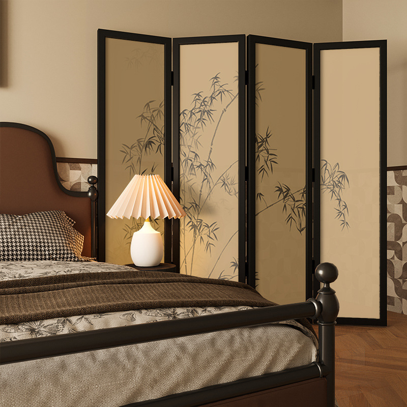 Modern Chinese Style Bamboo Folding Screen Partition Living Room Mobile Blocking Retro Tea Room Room Decoration Solid Wood Folding Screen