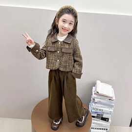 女童香风套装2025时髦新款外套宝宝儿童洋气秋装阔腿裤两件套现货