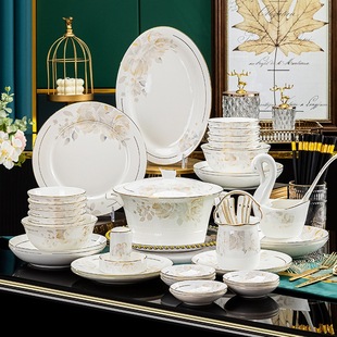 Bowl and dish suit Jingdezhen High-end new bone china tableware household European Bowl and dish bowl and chopsticks full set gift wholesale