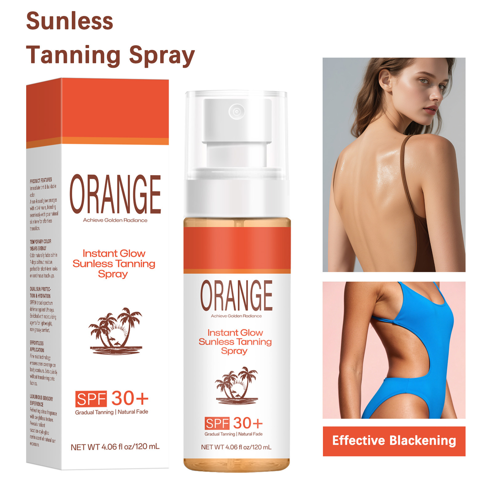 跨境新品轻薄透气温和锁色肌肤滋润身体防护自然美黑喷雾120ml