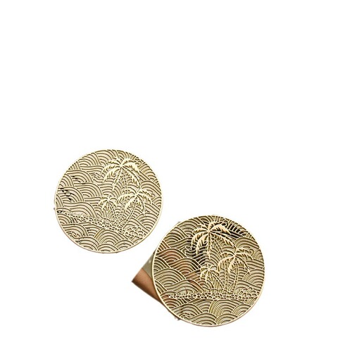 Creative Engraved Coconut Tree Cup Mat, Restaurant Display Room Cup Mat, Gold-foil PVC Cup Mat, Cross-border Wholesale Supply