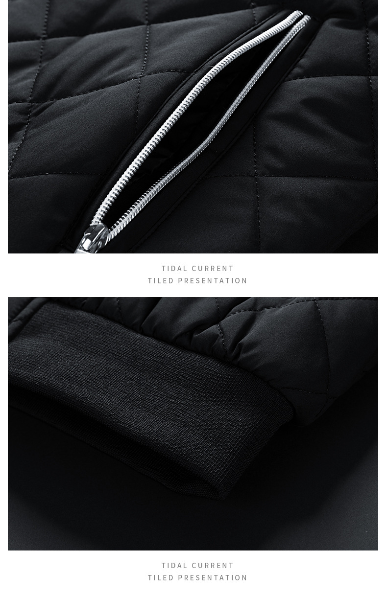 2023 Winter New Solid Color Thick Men's Diamond Grid Stand up Collar Cotton Jacket_voghion.com