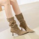 2738-3 Meidra mid length boots, elastic boots, pleated pile boots, versatile pointed, slim high heels, short boots, slim boots for women
