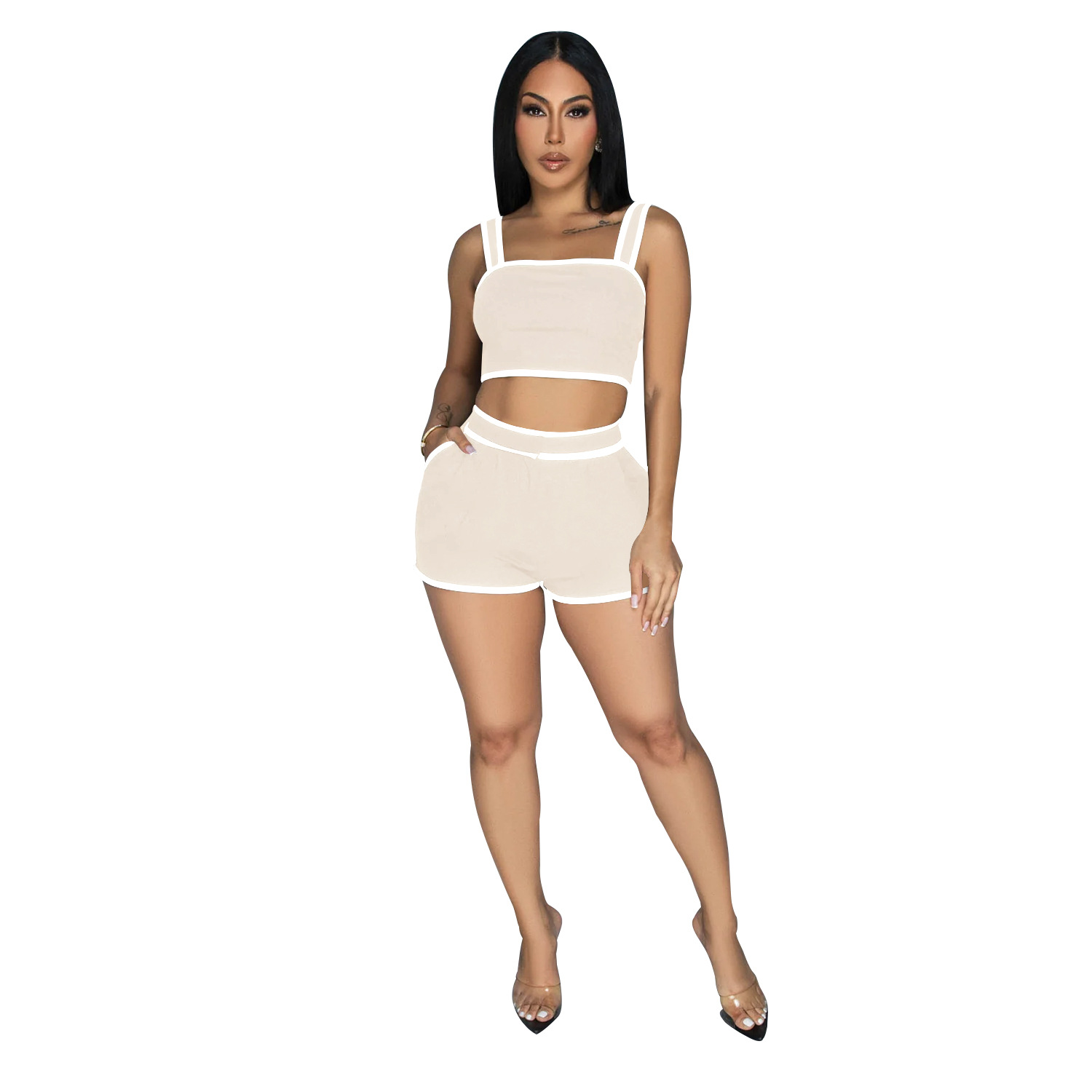 C6966 Aliexpress transfronterizo Amazon estación independiente de moda europea y americana ropa de mujer de color sólido pantalones cortos de dos piezas mujeres
