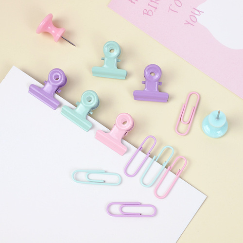 Macaron color round tail clip I-shaped nail paper clip ins style girly heart data note holder bookmark paper clip
