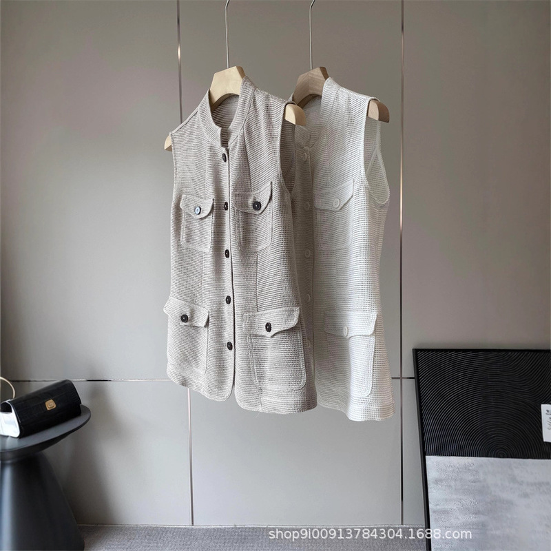 Noble! B~C! Custom Spinning Yarn! ~Jin Imported Linen Woven Mesh Texture Gold and Silver Thread Stand Collar Vest