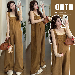 Real Shot in stock Early Spring Casual Pregnant Women's Strap Pants Lace Base Two-piece Maternity Dress