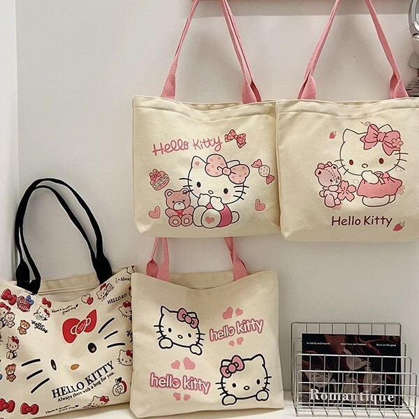 Hellokitty Printed Canvas Tote Bag Large Capacity Handbag for Women to Carry to Work and Travel Shoulder Bag