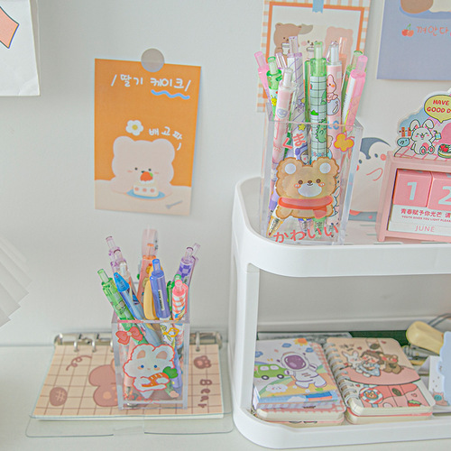 ins unprinted style transparent acrylic pen holder office desktop stationery storage box student makeup brush storage bucket
