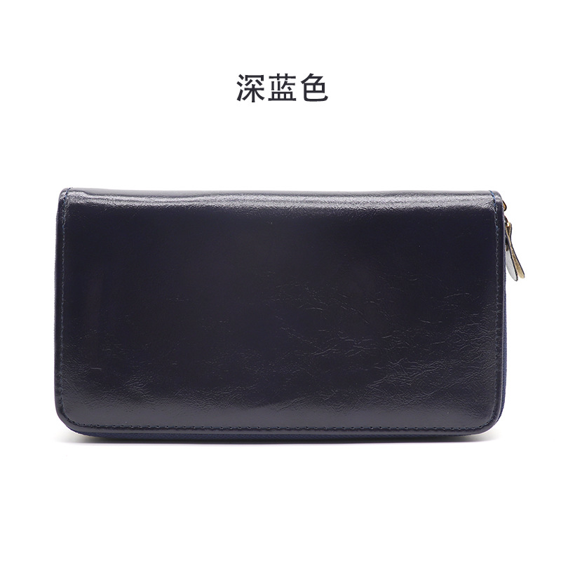 Nuevo monedero de cremallera única para hombres multifuncional retro gran capacidad bolsa de teléfono móvil bolsa tarjeta de órgano bolsa de cera de piel bolsa de mano mujer