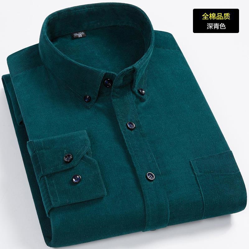 Camisa de pana de primavera y otoño para hombre Camisa de lana suelta casual de color sólido de manga larga más grasa de talla grande