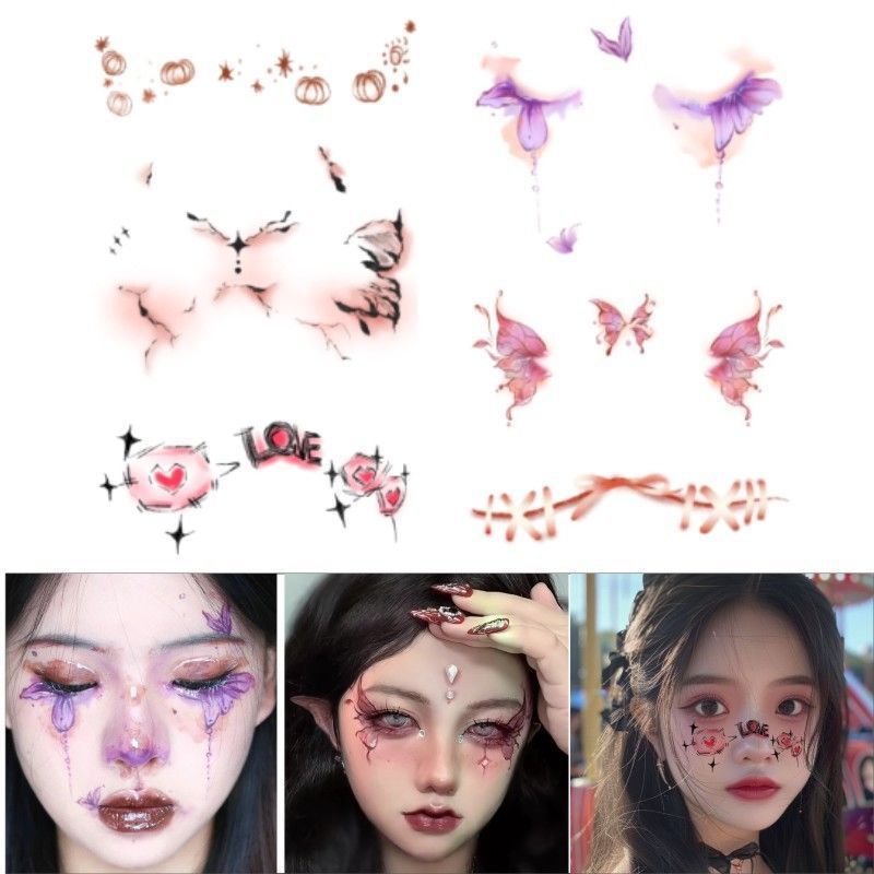ハロウィーンの小さなクモのメイクのタトゥーはカボチャの愛の頬紅のメイクの顔に顔を飾って傷のフラッシュを貼った|undefined