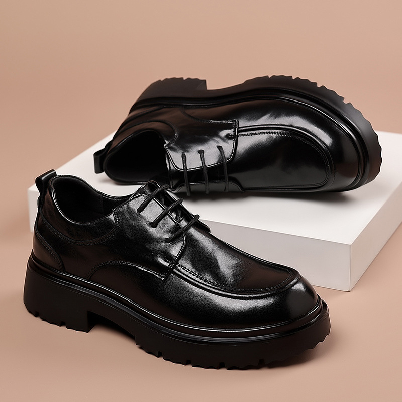 Men's Leather Shoes Men's Business Formal Black Fashion British Heightening Casual Cowhide Large Toe Men's Shoes