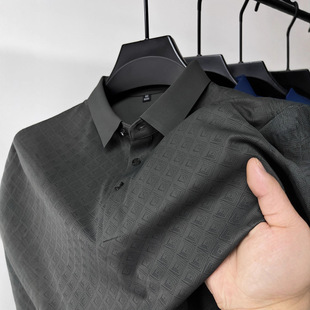 High-end Atmospheric Ice Silk Short-sleeved T-shirt Men's Lel Summer Plaid Middle-aged Dad's Polo Shirt Half-sleeved Top